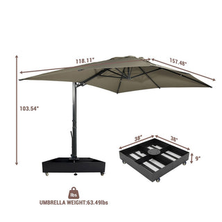 10x13FT Aluminum Cantilever Patio Umbrella with 1100LBS Wheeled Base, 360° Rotation & Stepless Tilt, UV50+ Waterproof Canopy