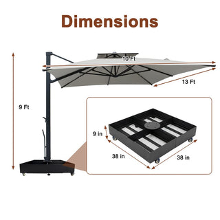 10×10 FT Double Top Aluminum Cantilever Patio Umbrella with LED Lights & Hook – Offset Outdoor Umbrella in Navy Blue/Tan/Gray