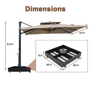 10 FT Square Aluminum Cantilever Patio Umbrella with Hook – Offset Outdoor Umbrella in Navy Blue/Tan/Gray for Patio & Garden