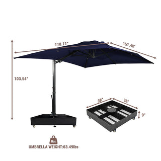 10x13FT Aluminum Cantilever Patio Umbrella with 1100LBS Wheeled Base, 360° Rotation & Stepless Tilt, UV50+ Waterproof Canopy