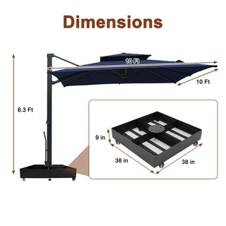 10 FT Square Aluminum Cantilever Patio Umbrella with Hook – Offset Outdoor Umbrella in Navy Blue/Tan/Gray for Patio & Garden