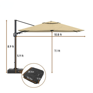 11FT Square Cantilever Patio Umbrella with 360° Rotation & Cross Base – Outdoor Offset Umbrella in Beige, Red, Navy Blue & Gray