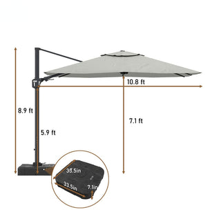 11FT Square Cantilever Patio Umbrella with 360° Rotation & Cross Base – Outdoor Offset Umbrella in Beige, Red, Navy Blue & Gray