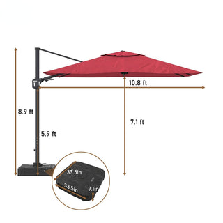 11FT Square Cantilever Patio Umbrella with 360° Rotation & Cross Base – Outdoor Offset Umbrella in Beige, Red, Navy Blue & Gray