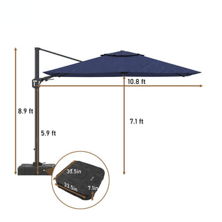 11FT Square Cantilever Patio Umbrella--Red, Navy Blue & Gray