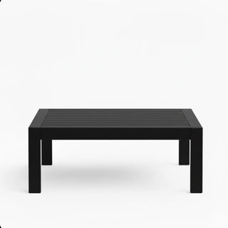 43" x 24" All-Weather Metal Outdoor Coffee Table with Wood-Look Top and Khaki/Black Frame