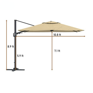 11FT Square Cantilever Patio Umbrella--Red, Navy Blue & Gray