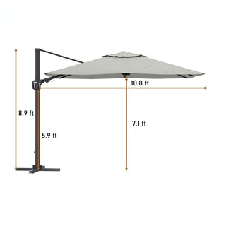 11FT Square Cantilever Patio Umbrella--Red, Navy Blue & Gray