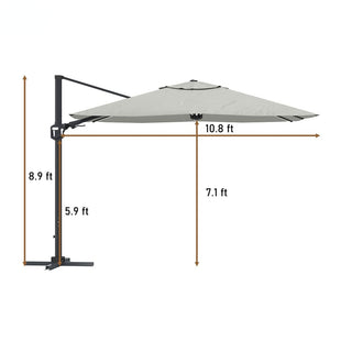 11FT Square Cantilever Patio Umbrella with LED Lights-Red/Navy Blue/Gray