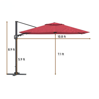 11FT Square Cantilever Patio Umbrella--Red, Navy Blue & Gray