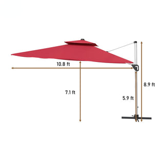11 FT Square Patio Umbrella with Double-Top Vent – Brown/Dark Gray/Red