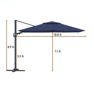 11FT Square Cantilever Patio Umbrella--Red, Navy Blue & Gray