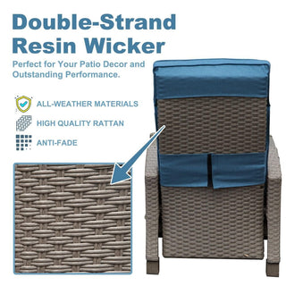 Outdoor Wicker Reclining Chair with Push-Back Backrest, Flip-Up Side Table & Thick Cushions for Patio & Backyard