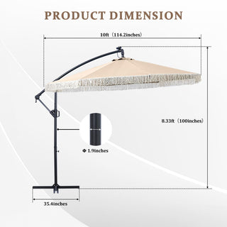 10FT Iron Cantilever Patio Umbrella with Tassels – 360° Rotating Outdoor Offset Umbrella with PU-Coated Polyester Canopy
