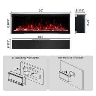 Smart Electric Fireplace with 13 Flame Colors, WiFi & Voice Control, 750W/1500W Heater, LED Ember Bed & Remote