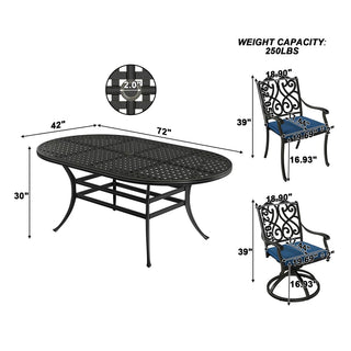 7-Piece Outdoor Dining Set with Cushions – Cast Aluminum Table & Chairs