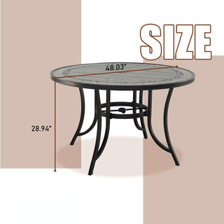 48" Cast Aluminum Outdoor Dining Table with Umbrella Hole – Weather-Resistant Patio Round Table for Garden, Deck & Backyard