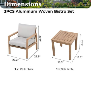 3-Piece Outdoor Patio Bistro Set with Aluminum Swivel Chairs & Side Table