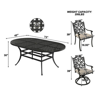 7-Piece Outdoor Dining Set with Cushions – Cast Aluminum Table & Chairs