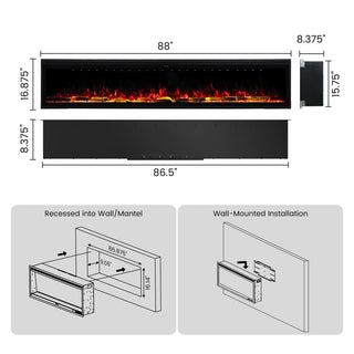 Smart Electric Fireplace with 13 Flame Colors, WiFi & Voice Control, 750W/1500W Heater, LED Ember Bed & Remote