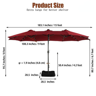 15FT Rectangular Outdoor Umbrella with LED Lights & Base – Day-to-Night Patio Shade for Backyard & Garden