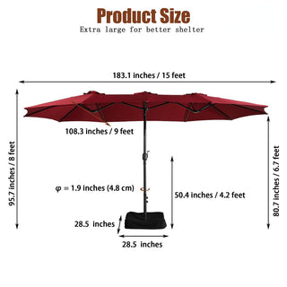 15FT Rectangular Patio Umbrella with Base & Crank Lift – Large Outdoor Market Umbrella for Backyard, Deck & Poolside