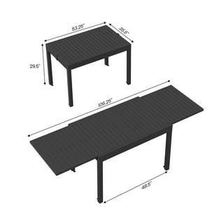 53"–106" Extendable Aluminum Patio Dining Table for 6–8 People, Rectangular Indoor & Outdoor Table in Dark Brown for Backyard, Garden & Balcony