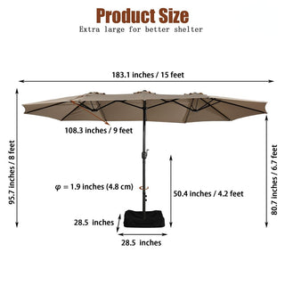 15FT Rectangular Patio Umbrella with Base & Crank Lift – Large Outdoor Market Umbrella for Backyard, Deck & Poolside