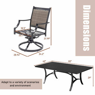 Black Outdoor Dining Table with Wood Grain Aluminum Top Rectangular Patio Table