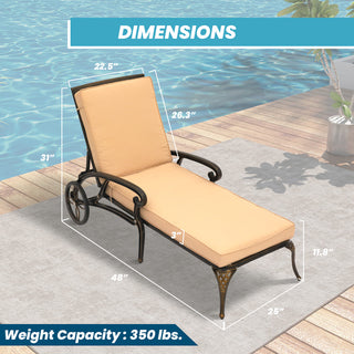 Cast Aluminum Outdoor Chaise Lounge with Removable Beige/Red Cushion