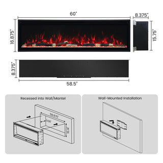 Smart Electric Fireplace with 13 Flame Colors, WiFi & Voice Control, 750W/1500W Heater, LED Ember Bed & Remote