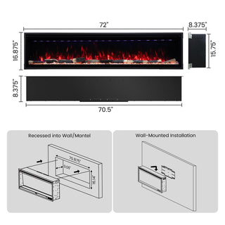 Smart Electric Fireplace with 13 Flame Colors, WiFi & Voice Control, 750W/1500W Heater, LED Ember Bed & Remote