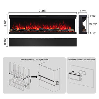 72"/88"/100" Smart Electric Fireplace with 14 Flame Colors, WiFi Tuya App, Voice Control & 1500W Heater