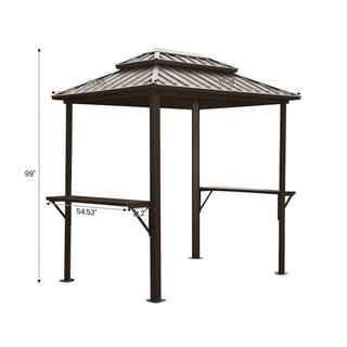 Hardtop Outdoor BBQ Grill Gazebo with Sloped Galvanized Steel Roof, 2 Side Shelves & Ceiling Hooks for Backyard & Patio