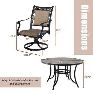 5-Piece Aluminum Patio Swivel Dining Set with 360° Teslin Chairs & Ceramic Table – Durable, Rust-Resistant Outdoor Furniture