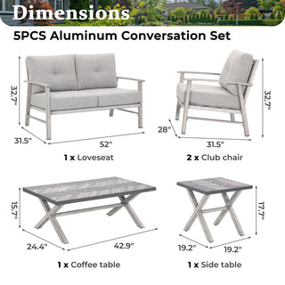 Modern Aluminum 5-Piece Outdoor Conversation Set | Durable Comfort for Stylish Patios