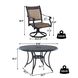 3/5-Piece Cast Aluminum Patio Dining Set with Swivel Chairs & Round Table – Brown