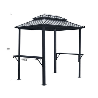 Hardtop Outdoor BBQ Grill Gazebo with Sloped Galvanized Steel Roof, 2 Side Shelves & Ceiling Hooks for Backyard & Patio