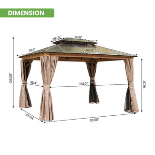 Aetherdome Permanent Aluminum Outdoor Hardtop Gazebo – Pavilion with Double Roof, Curtains & Netting