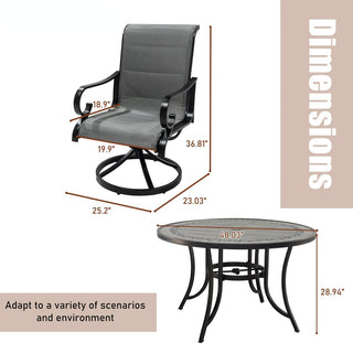 Mondawe 5-Piece Outdoor Aluminum Swivel Dining Set with Textilene Chairs & Round Table