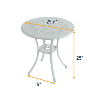 25" Round Ivory Cast Aluminum Outdoor Bistro Table with 1.9" Umbrella Hole, Standard Height for Patio, Balcony & Garden