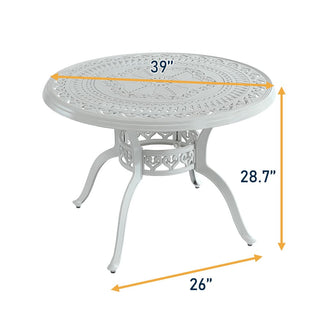 40" Round Cast Aluminum Outdoor Dining Table in Antique Bronze/White with 1.9" Umbrella Hole, Standard Height for Patio & Garden