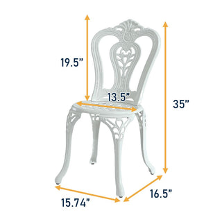 Mondawe 2-Piece Antique Bronze/White Cast Aluminum Stackable Outdoor Dining Chairs with Vintage European-Style Pattern for Patio & Garden