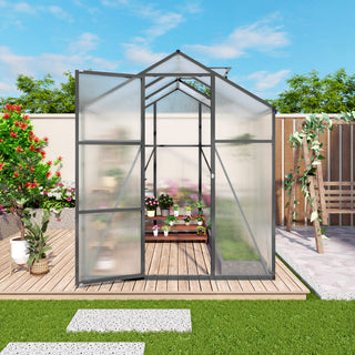 Walk-In Polycarbonate Greenhouse with Raised Base & Anchor Kit – Heavy-Duty Aluminum Greenhouse for Outdoor Backyard, All Seasons