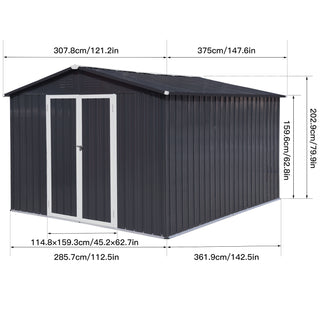Mondawe 12ft x 10ft Metal Garden Storage Shed, Outdoor Tool Storage House with Double Doors and Air Vents