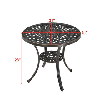 31" Round Cast Aluminum Outdoor Bistro Table with 1.9" Umbrella Hole, Antique Bronze Patio Table