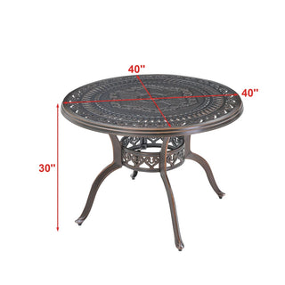 40" Round Cast Aluminum Outdoor Dining Table in Antique Bronze/White with 1.9" Umbrella Hole, Standard Height for Patio & Garden