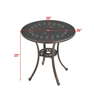 25" Round Ivory Cast Aluminum Outdoor Bistro Table with 1.9" Umbrella Hole, Standard Height for Patio, Balcony & Garden
