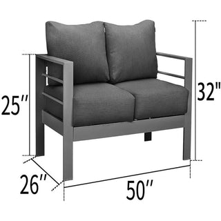 5 Pieces Outdoor All-Weather Conversation Set, Sectional Sofa, Aluminum Couch - Dark Gray Cushions