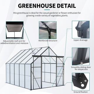 Double Door Polycarbonate Greenhouse Raised Base and Anchor Aluminum Heavy Duty Walk-in Greenhouses for Outdoor Backyard in All Season